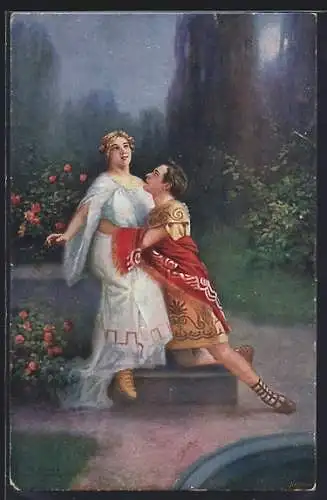 Künstler-AK Fr. Klimes: Römisches Paar abends im Park