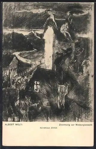 Künstler-AK Albert Welti: Hexen in der Walpurgisnacht