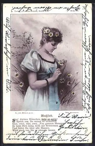 Künstler-AK Arno von Riesen: Junge Frau mit einer Gänseblume