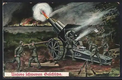 Künstler-AK Ad. Hoffmann: Soldaten mit schwerem Geschütz