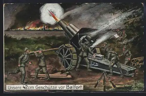 Künstler-AK Ad. Hoffmann: Belfort, Soldaten mit schwerem Geschütz