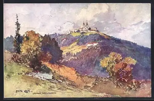 Künstler-AK Fritz Lach: Pöstlingberg, Blick auf den Ort