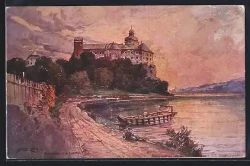 Künstler-AK Fritz Lach: Persenbeug, Schloss am Ufer der Donau