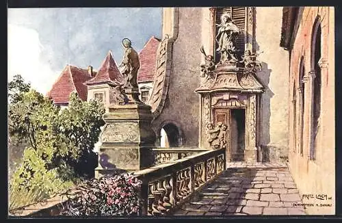 Künstler-AK Fritz Lach: Dürnstein a. D., Balkon mit Blick v. Fritz Lach
