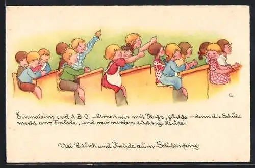 Künstler-AK Liesel Lauterborn: Kinder in der Schule, Glückwunsch zum Schulanfang