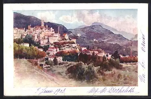 Künstler-AK Ernest Lessieux: Grasse, Blick auf die Stadt