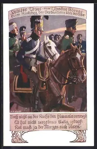 Künstler-AK Karl Alex Wilke: Letzter Trost vonTheodor, Beim Rückzug der Verbündeten über die Elbe