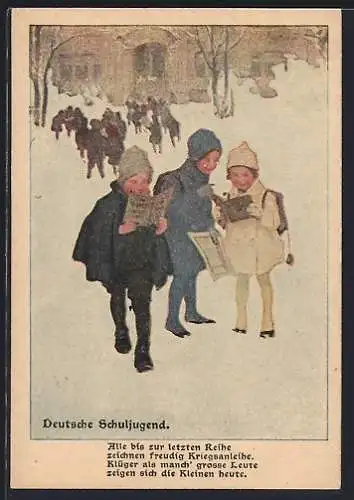 Künstler-AK Brynolf Wennerberg: Deutsche Schuljugend, Kinder zeichnen Kriegsanleihe