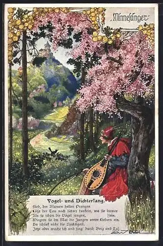 Künstler-AK T.Welzl: Deutsche Minnesänger, Wolfram von Eschenbach, Nr. 219 Vogel- und Dichtersanh