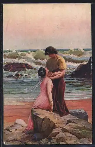 Künstler-AK Adolf Liebscher: Am Meer, Römische Liebe