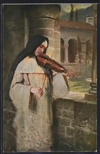Künstler-AK Hermann Kaulbach: Nonne mit Geige