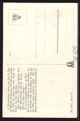 Künstler-AK Otto Kubel: Nr. 4, Brüder Grimm, Die verkleidete Stiefmutter mit vergiftetem Apfel beim Schneewittchen