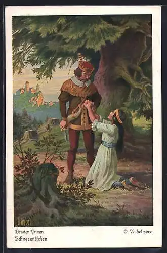 Künstler-AK Otto Kubel: Brüder Grimm, Schneewittchen, Nr. 2, Der Jäger hat Mitleid mit Schneewittchen