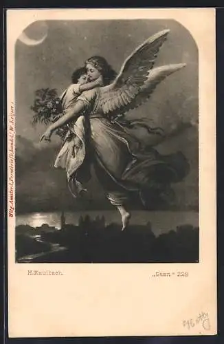 Künstler-AK Hermann Kaulbach: Engel trägt ein Kind