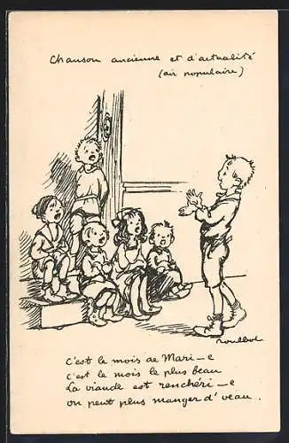 Künstler-AK Francisque Poulbot: Kinder singen zusammen