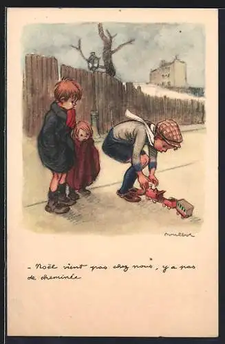 Künstler-AK Francisque Poulbot: Kinder spielen mit einem Zug