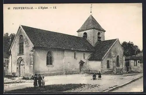 AK Proverville, L`Église avec des enfants jouant devant
