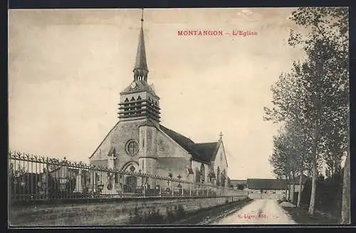 AK Montangon, L`Église et son chemin bordé d`arbres