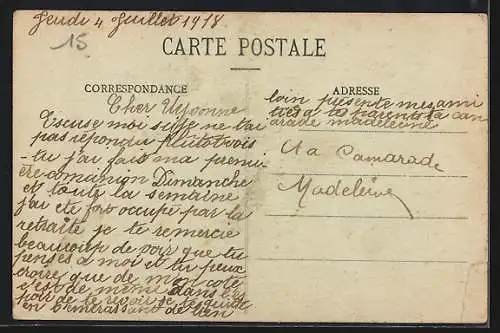 AK Lusigny, Église St-Martin et enfants jouant devant l`église