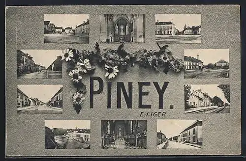 AK Piney, Montage de vues du village et de l`église