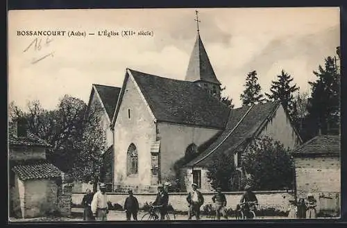 AK Bossancourt, L`église du XIIe siècle et villageois devant l`église