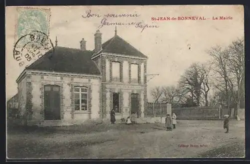 AK Saint-Jean-de-Bonneval, La Mairie et enfants jouant devant l`entrée