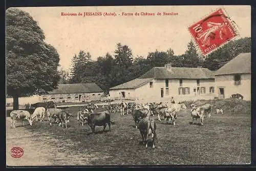 AK Jessains, Ferme du Château de Beaulieu avec troupeau de vaches dans le pré