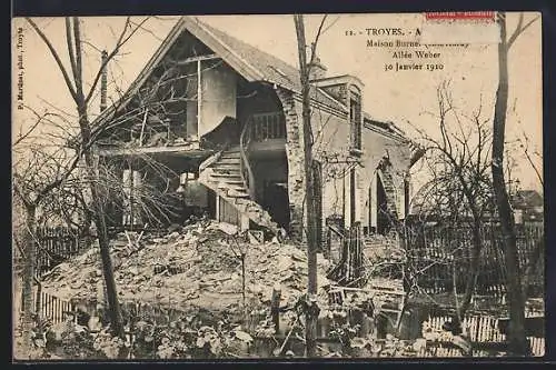 AK Troyes, Maison Bureaux détruite par inondation, Allée Weber, 30 janvier 1910