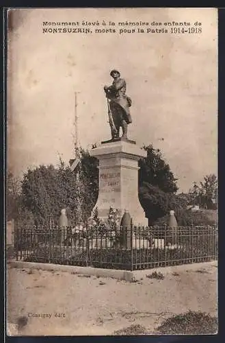 AK Montsuzain, Monument élevé à la mémoire des enfants morts pour la Patrie 1914-1918