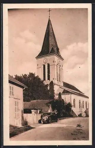 AK Ramerupt, L`église avec voiture ancienne devant