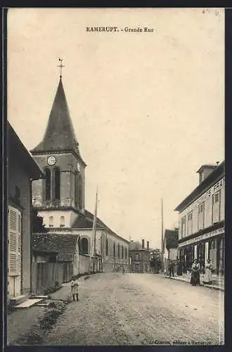 AK Ramerupt, Grande Rue avec église et commerces