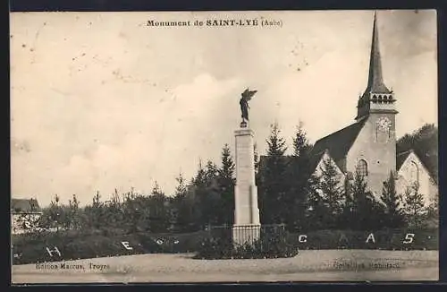 AK Saint-Lyé, Monument et église avec jardin environnant