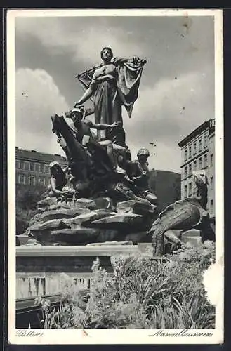 AK Stettin, Blick auf den Manzelbrunnen