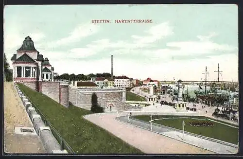AK Stettin, Hakenterrasse mit Segelschiff