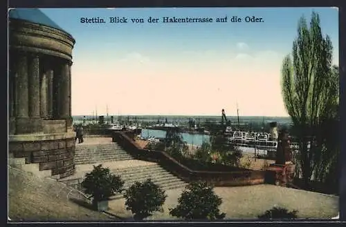 AK Stettin, Blick von der Hakenterrasse auf die Oder