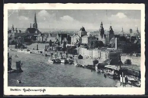 AK Stettin, Hafenansicht und Hakenterrasse