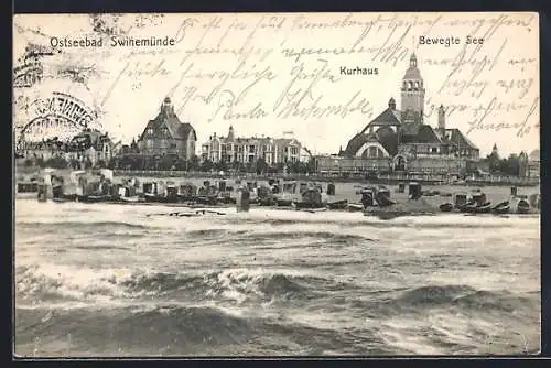 AK Swinemünde a. Ostsee, Kurhaus von der bewegten See gesehen