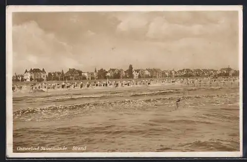 AK Swinemünde, Blick auf den Strand mit Hotels