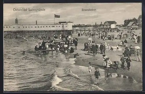 AK Swinemünde, Strandleben mit Badegästen