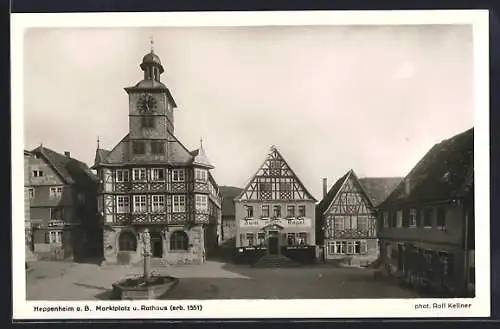 AK Heppenheim a. B., Marktplatz und Rathaus