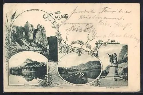 AK Bad Münster am Stein, verschiedene Ortsansichten an der Nahe