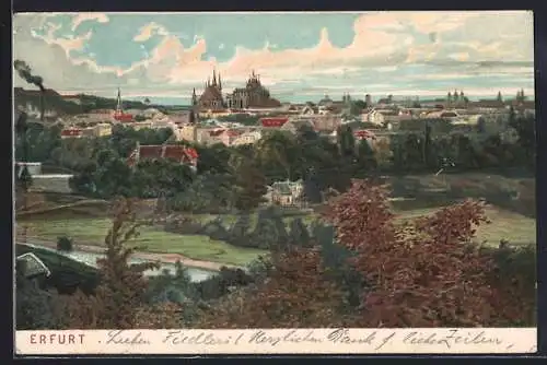 AK Erfurt, Stadtansicht mit Dom und St. Severin Kirche
