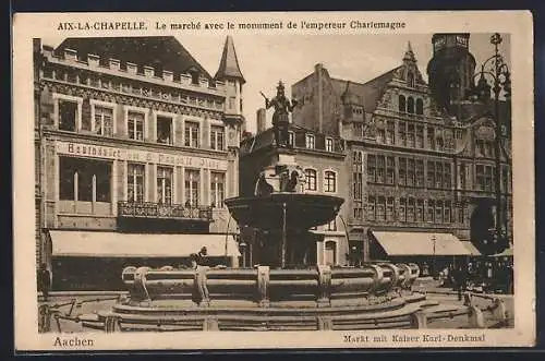 AK Aachen, Markt mit Kaiser Karl-Denkmal