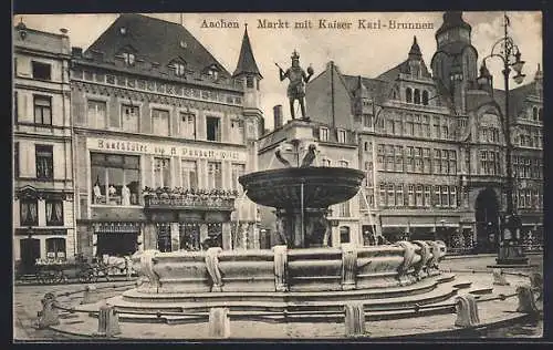 AK Aachen, Markt mit Kaiser Karl-Brunnen