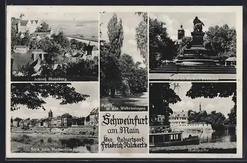 AK Schweinfurt am Main, Schloss Mainberg und Friedrich-Rückert-Denkmal