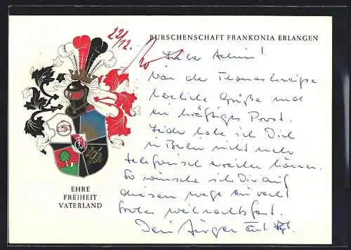 AK Erlangen, Burschenschaft Frankonia Wappen und Text