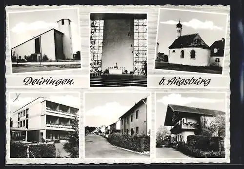 AK Deuringen b. Augsburg, Kirche, Wohnhaus, verschiedene Ortsansichten