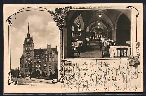 AK Berlin-Steglitz, Rathaus, Restaurant Ratskeller, Innenansicht, Wappen