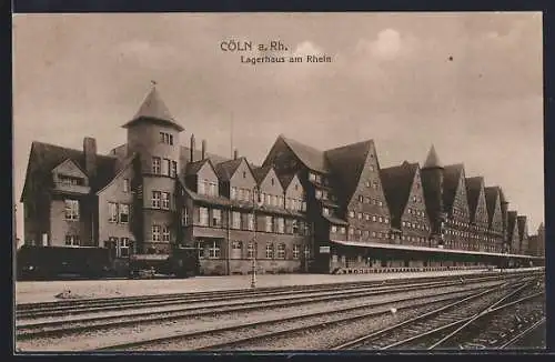 AK Cöln a. Rh., Danziger Lagerhaus an den Bahngleisen