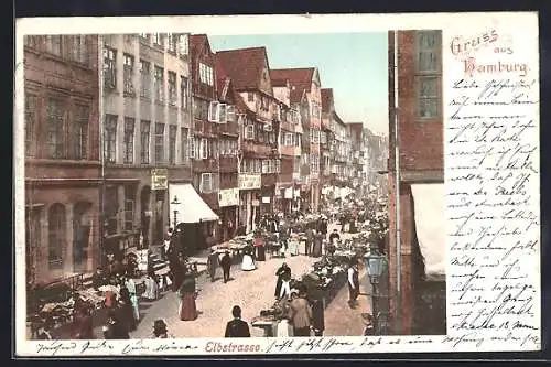 AK Hamburg, Elbstrasse mit Flohmarkt und vielen Passanten